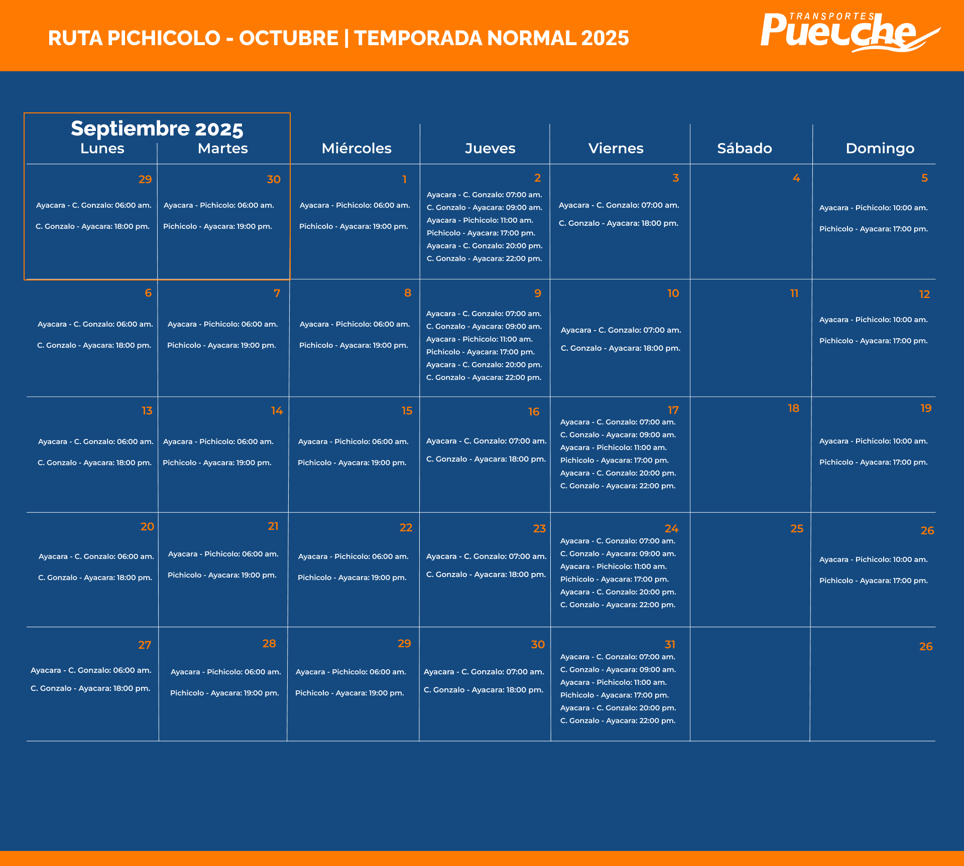 itinerario Ruta Pichicolo Octubre rep